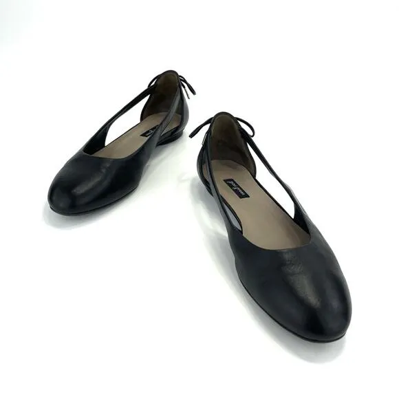 PAUL GREEN BLACK LEATHER BACK HEEL BOW ACCENT SIDES CUT-OUTS BALLET FLATS