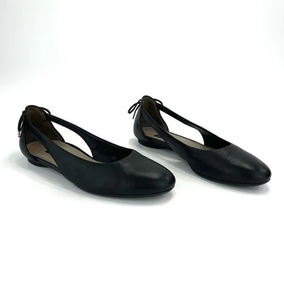 PAUL GREEN BLACK LEATHER BACK HEEL BOW ACCENT SIDES CUT-OUTS BALLET FLATS