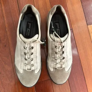 Paul Green Munchen Neutral Tan Leather Suede Sneakers Elastic Tie UK 3.5 US 6