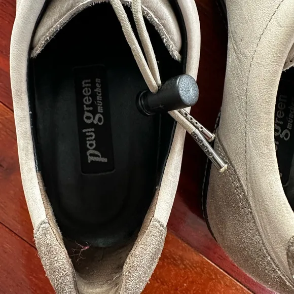 Paul Green Munchen Neutral Tan Leather Suede Sneakers Elastic Tie UK 3.5 US 6