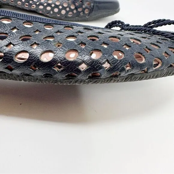 Paul Mayer Attitudes Perforated Cap Toe Leather Ballet Flats Navy Blue Size 10