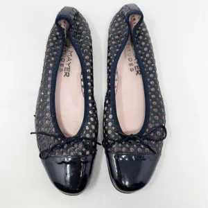 Paul Mayer Attitudes Perforated Cap Toe Leather Ballet Flats Navy Blue Size 10