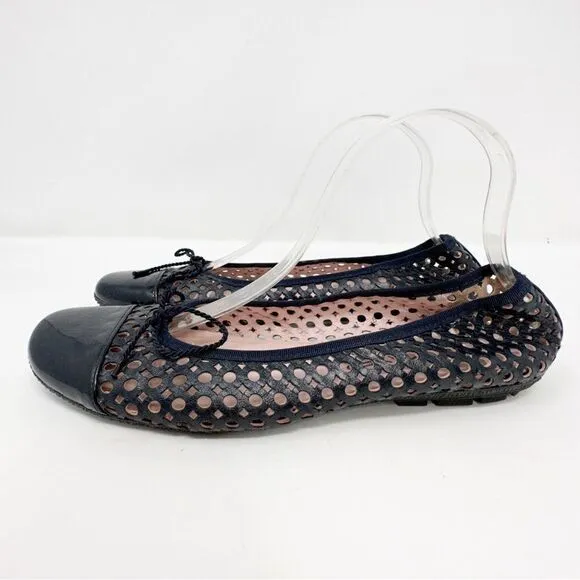 Paul Mayer Attitudes Perforated Cap Toe Leather Ballet Flats Navy Blue Size 10
