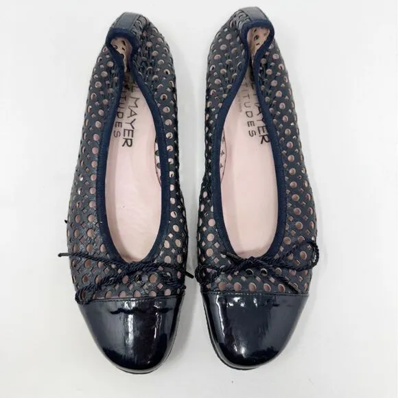 Paul Mayer Attitudes Perforated Cap Toe Leather Ballet Flats Navy Blue Size 10