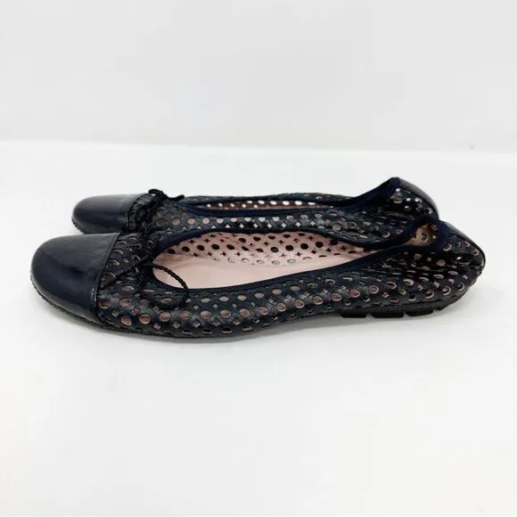 Paul Mayer Attitudes Perforated Cap Toe Leather Ballet Flats Navy Blue Size 10