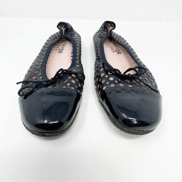 Paul Mayer Attitudes Perforated Cap Toe Leather Ballet Flats Navy Blue Size 10
