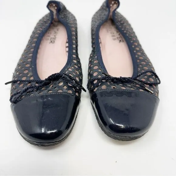 Paul Mayer Attitudes Perforated Cap Toe Leather Ballet Flats Navy Blue Size 10
