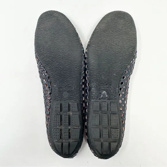 Paul Mayer Attitudes Perforated Cap Toe Leather Ballet Flats Navy Blue Size 10
