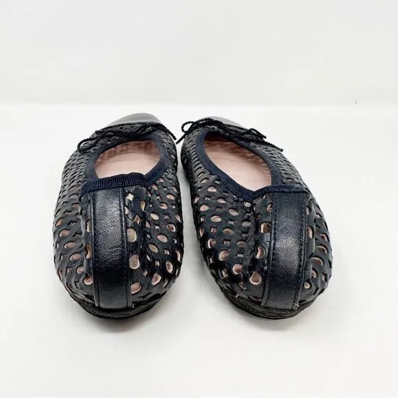 Paul Mayer Attitudes Perforated Cap Toe Leather Ballet Flats Navy Blue Size 10
