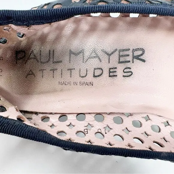 Paul Mayer Attitudes Perforated Cap Toe Leather Ballet Flats Navy Blue Size 10