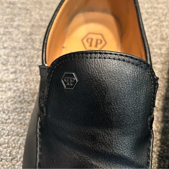 Philipp Plein Black Leather Loafers Fight Club Men's Size 40 US 7 Made In Italy