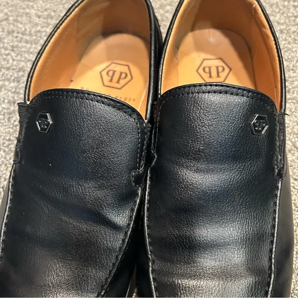 Philipp Plein Black Leather Loafers Fight Club Men's Size 40 US 7 Made In Italy