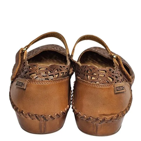 Pikolinos Brown Leather Puerto Vallarta Mary Jane Flats NEW EU 41