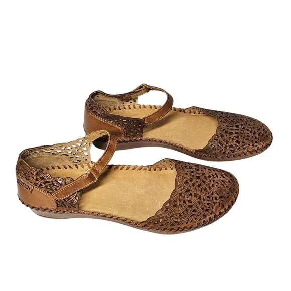 Pikolinos Brown Leather Puerto Vallarta Mary Jane Flats NEW EU 41