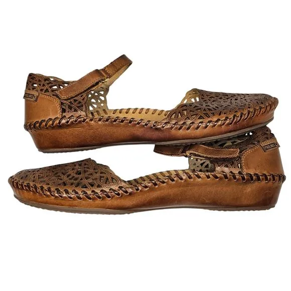 Pikolinos Brown Leather Puerto Vallarta Mary Jane Flats NEW EU 41