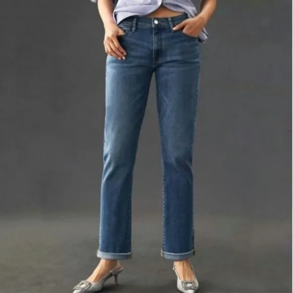 Pilcro Anthropologie Slim Boyfriend Denim Jean Mid Rise Straight Blue Size 27