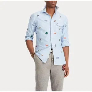 POLO Ralph Lauren Embroidered Patch Blue Slim Fit Oxford Shirt Size XXL