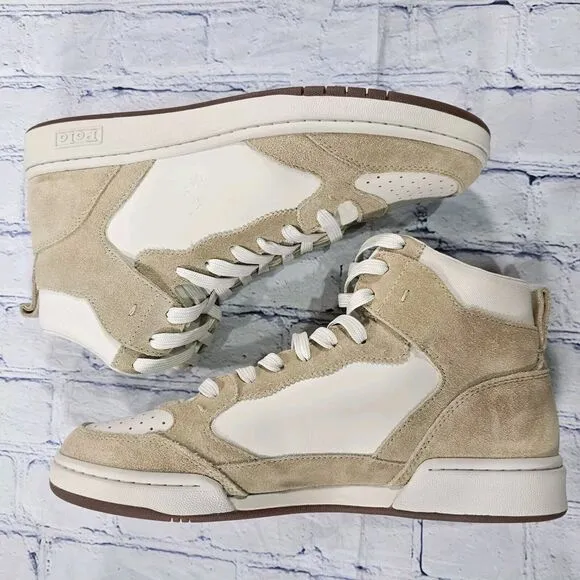 Polo Ralph Lauren MENS SZ 10.5 Court High Top Beige Suede Cow Leather Sneakers