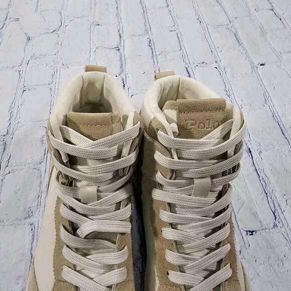 Polo Ralph Lauren MENS SZ 10.5 Court High Top Beige Suede Cow Leather Sneakers