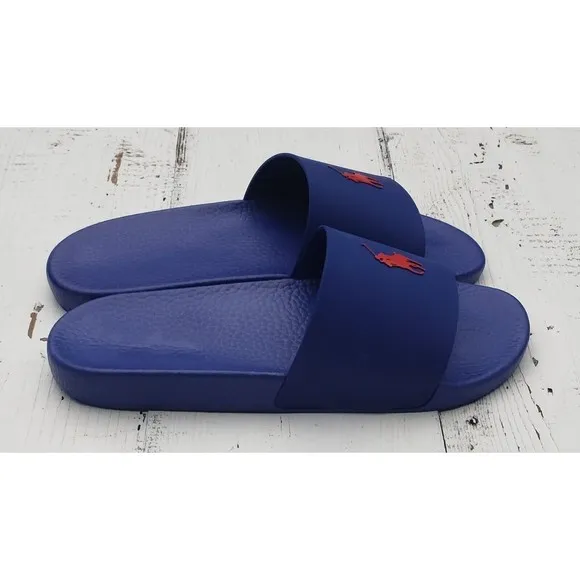 Polo Ralph Lauren Mens Sz 13 Everyday Slides Sandals Blue Logo NEW