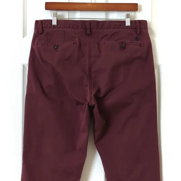 Polo Ralph Lauren Preppy Stretch Straight Fit Twill Chino Pants Burgundy 34/32