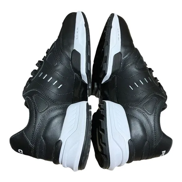 Polo Ralph Lauren Sneakers Men’s 10 Black JOGGER Leather White Pony Preppy