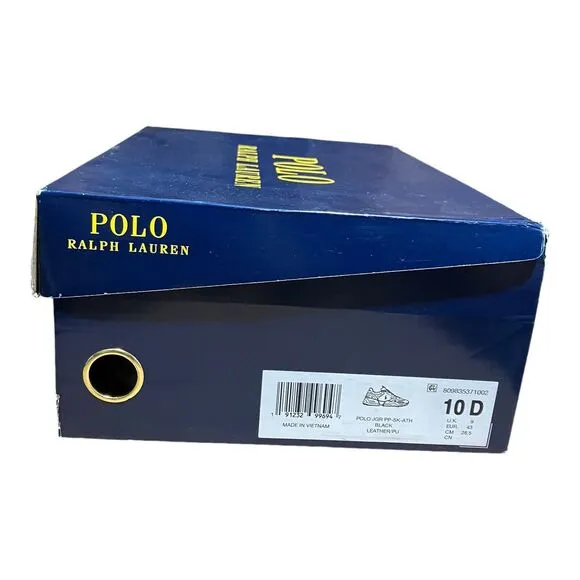 Polo Ralph Lauren Sneakers Men’s 10 Black JOGGER Leather White Pony Preppy
