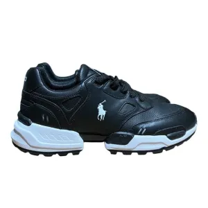 Polo Ralph Lauren Sneakers Men’s 10 Black JOGGER Leather White Pony Preppy