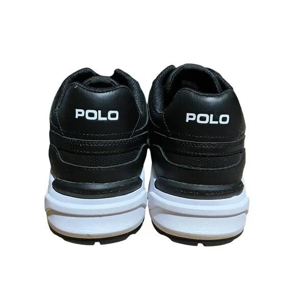 Polo Ralph Lauren Sneakers Men’s 10 Black JOGGER Leather White Pony Preppy