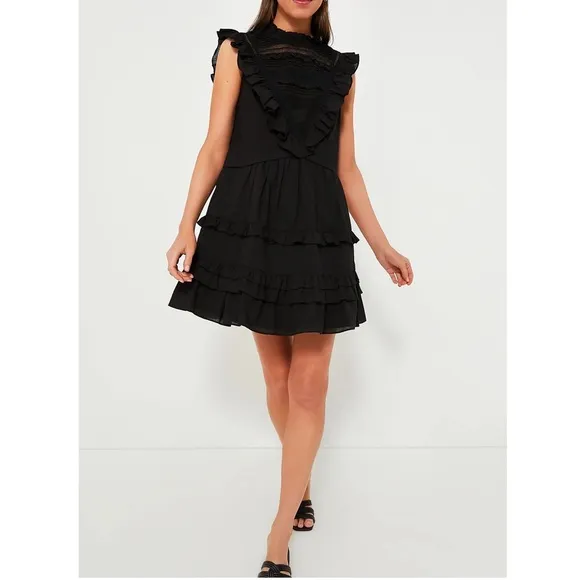 POMANDER PLACE Black Cecilia Ruffle Dress