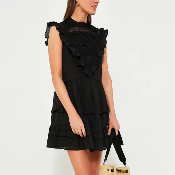 POMANDER PLACE Black Cecilia Ruffle Dress