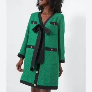 POMANDER PLACE Green Coco Tweed Bow Dress shift Tuckernuck Size Large L