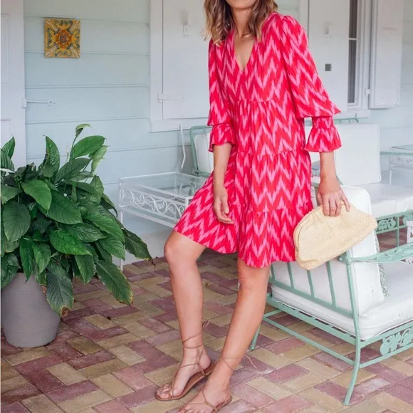 POMANDER PLACE Hot Pink Ikat Kenzo Dress Large