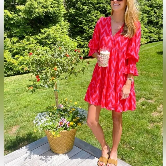 POMANDER PLACE Hot Pink Ikat Kenzo Dress Large