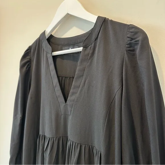 Pomander Place Tuckernuck Crepe Kenzo Mini Dress Tiered Long Sleeve Black Small