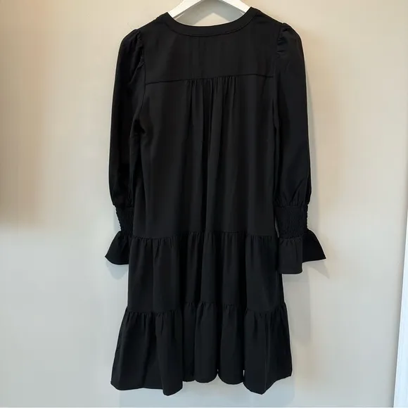Pomander Place Tuckernuck Crepe Kenzo Mini Dress Tiered Long Sleeve Black Small