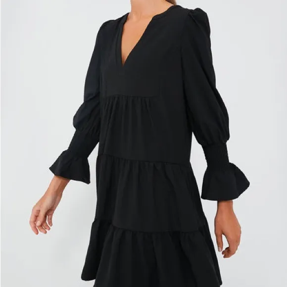 Pomander Place Tuckernuck Crepe Kenzo Mini Dress Tiered Long Sleeve Black Small