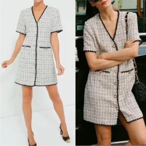 POMANDER PLACE White Tweed Josephine Dress
