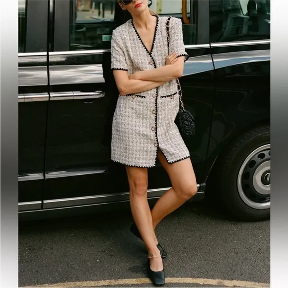 POMANDER PLACE White Tweed Josephine Dress