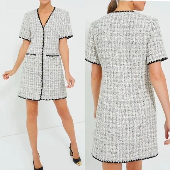 POMANDER PLACE White Tweed Josephine Dress
