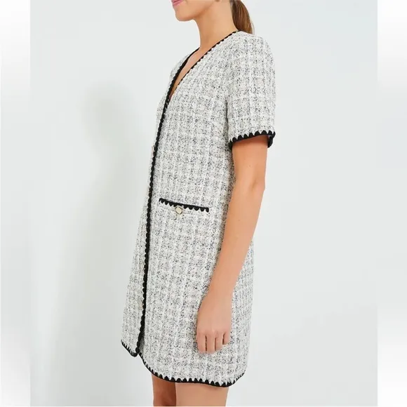 POMANDER PLACE White Tweed Josephine Dress