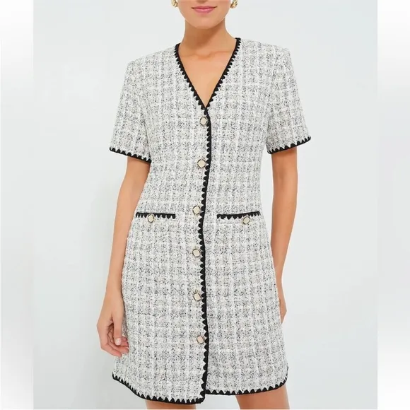 POMANDER PLACE White Tweed Josephine Dress