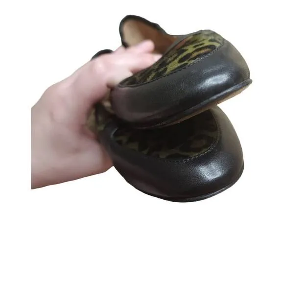 POMME D'OR Italy Womens US Size 5.5 Black Leopard Pony Hair Flats Loafers Shoes
