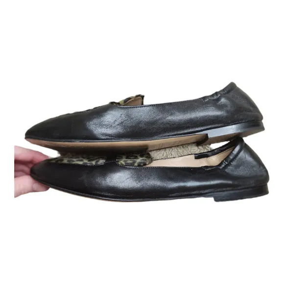 POMME D'OR Italy Womens US Size 5.5 Black Leopard Pony Hair Flats Loafers Shoes