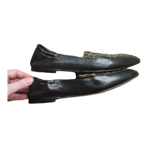 POMME D'OR Italy Womens US Size 5.5 Black Leopard Pony Hair Flats Loafers Shoes