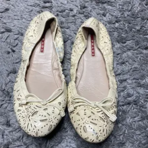 Prada Ivory Patent Leather Cut-Out Ballet Flats