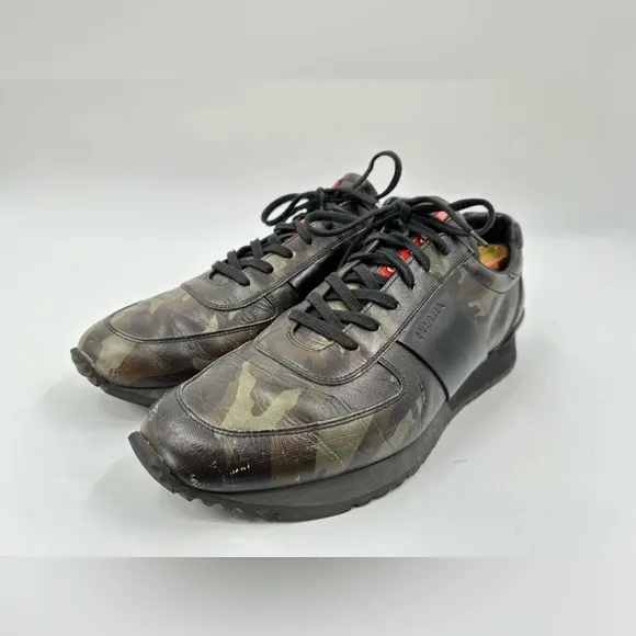 Prada Leather Camo Matchrace Sneakers Size 11
