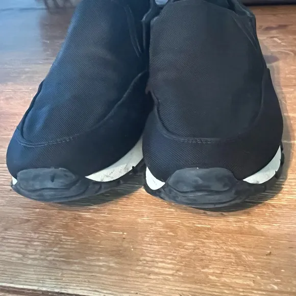 PRADA Linea Rossa Slip On Sneakers Black Nylon Slide On Size 37.5 Leather Trim