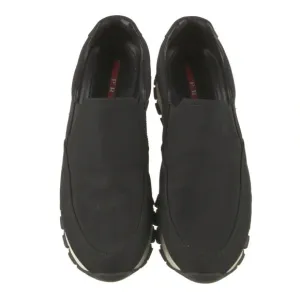 PRADA Linea Rossa Slip On Sneakers Black Nylon Slide On Size 37.5 Leather Trim