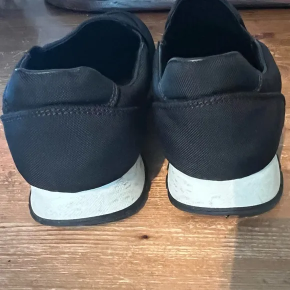 PRADA Linea Rossa Slip On Sneakers Black Nylon Slide On Size 37.5 Leather Trim
